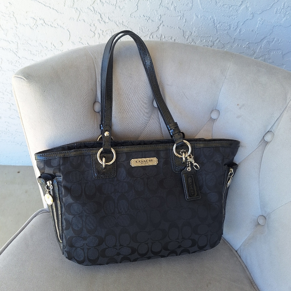 Coach Black Canvas CC Logo Shoulder Bag Tote Handbag